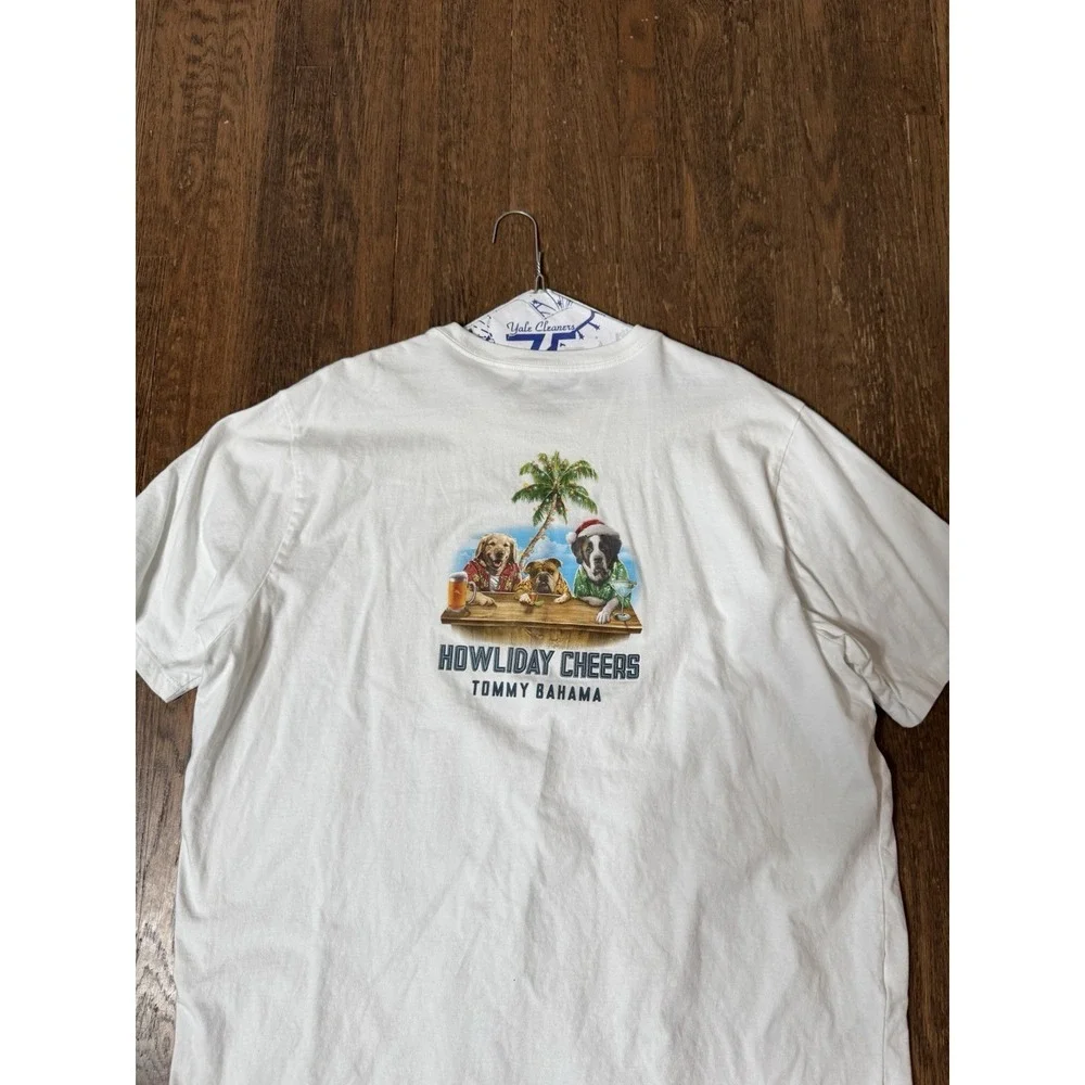 Tommy Bahama Mens XXL T-Shirt White Howliday Cheers Dogs Beer Graphic Tee Cotton
